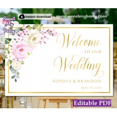 Cream pink welcome sign template,Ivory pink wedding welcome sign template, (135a) Cream pink welcome sign template,Ivory pink wedding welcome sign template, (135a)